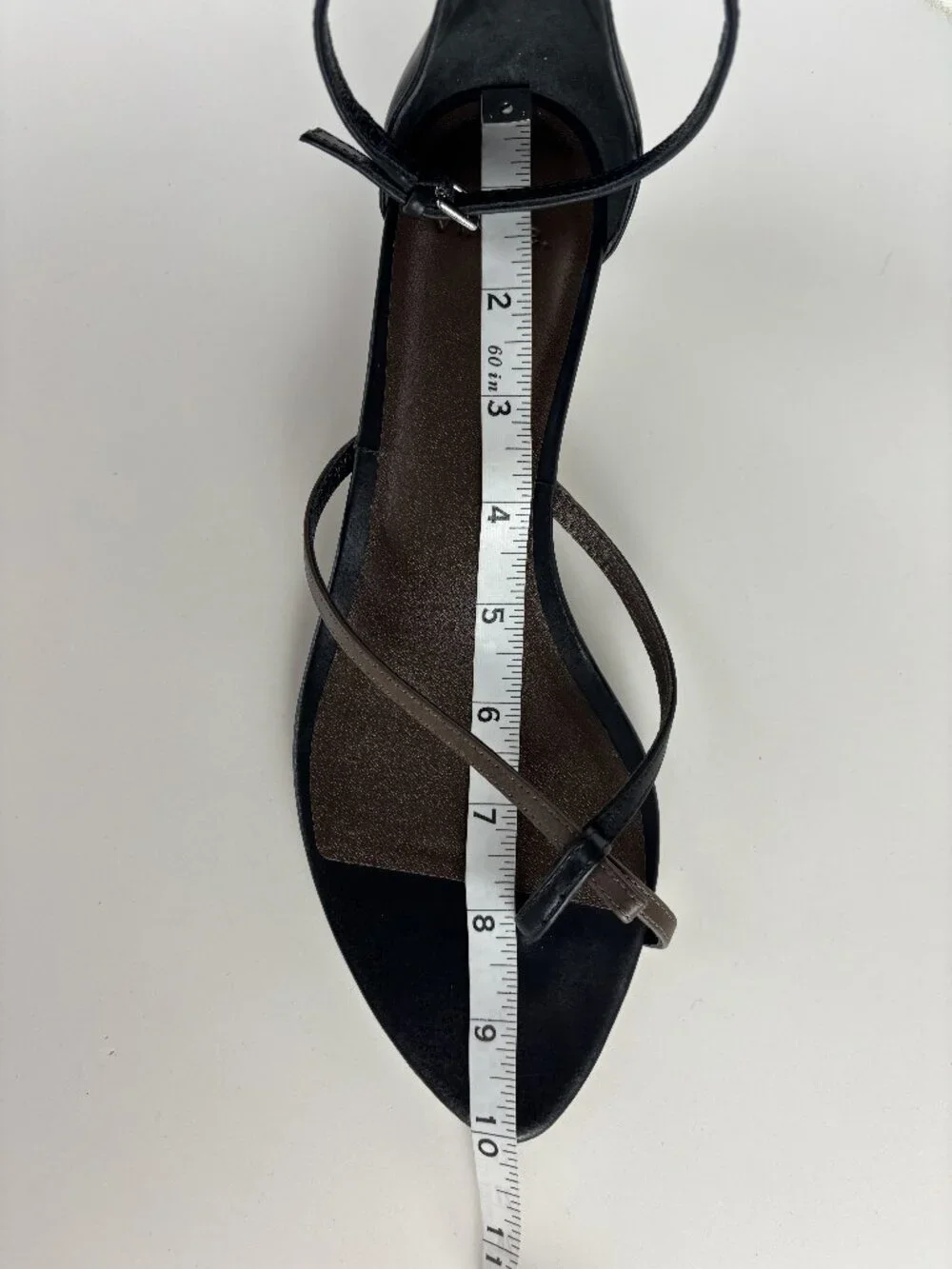 8 Vince Siri Black Brown Leather Sandal Ankle Strap Kitten Heel Pointed Toe Slip - Picture 11 of 11